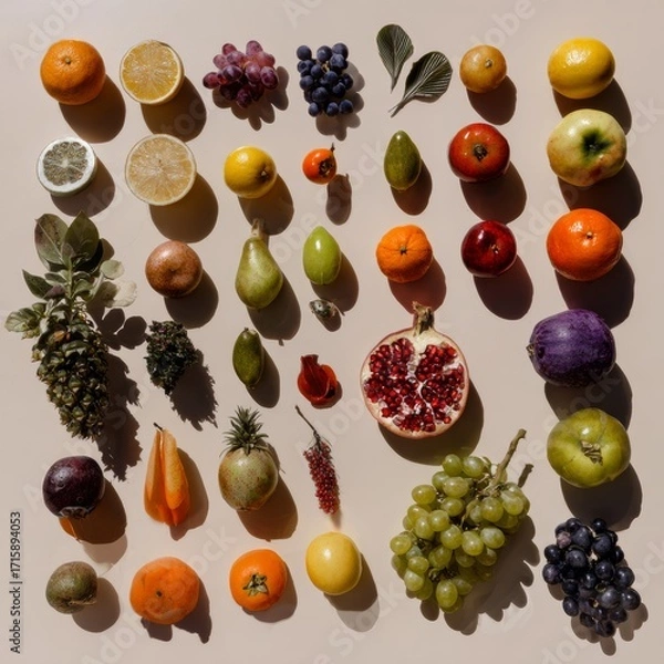 Fototapeta Colorful Arrangement of Fresh Fruits on a Light Background