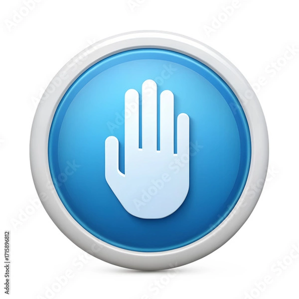Fototapeta A white hand icon on a blue glossy button isolated on transparent background