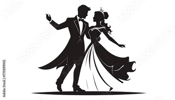 Fototapeta A graceful silhouette of a couple dancing in elegant attire, showcasing a romantic and timeless moment.