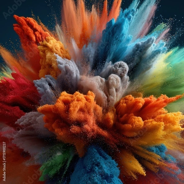 Fototapeta Explosive burst of colorful powder creating vibrant and dynamic abstract cloud formation, perfect for modern design and creative projects