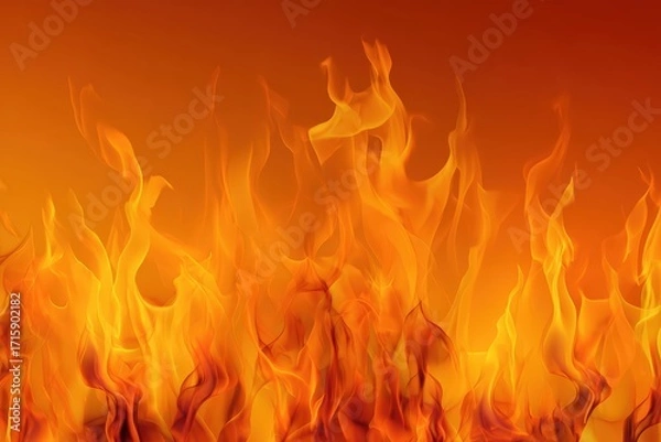 Fototapeta Vivid illustration of blazing fire flames in high-resolution. Perfect for safety campaigns, fire safety education, emergency response training, and creating impactful, dramatic visual effects.