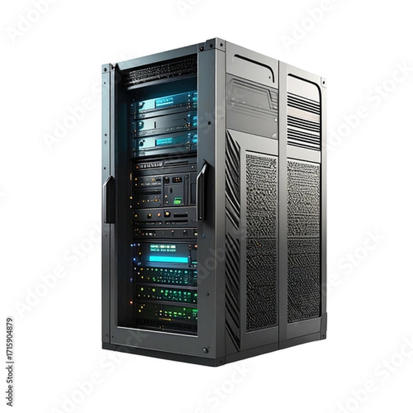 Fototapeta Server rack, metal enclosure, many components
