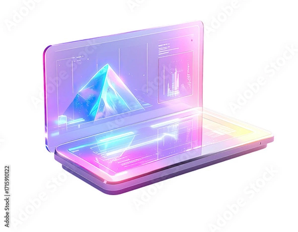 Fototapeta Futuristic laptop with vibrant displays and abstract graphics