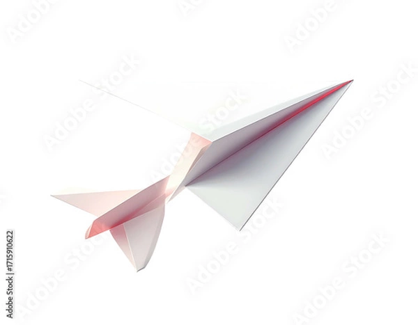 Fototapeta Folded paper airplane, light peachy-pink accents, sharp angles, 3D rendering, against black background