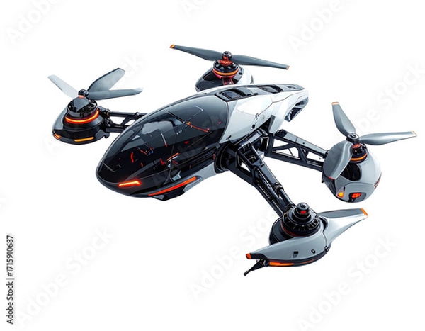 Fototapeta Futuristic drone with sleek design and glowing lights