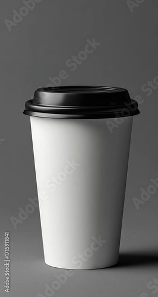 Obraz Single white paper coffee cup with black lid