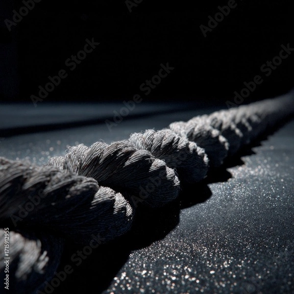 Fototapeta Textured Rope on Dark Surface with Soft Lighting and Shadows