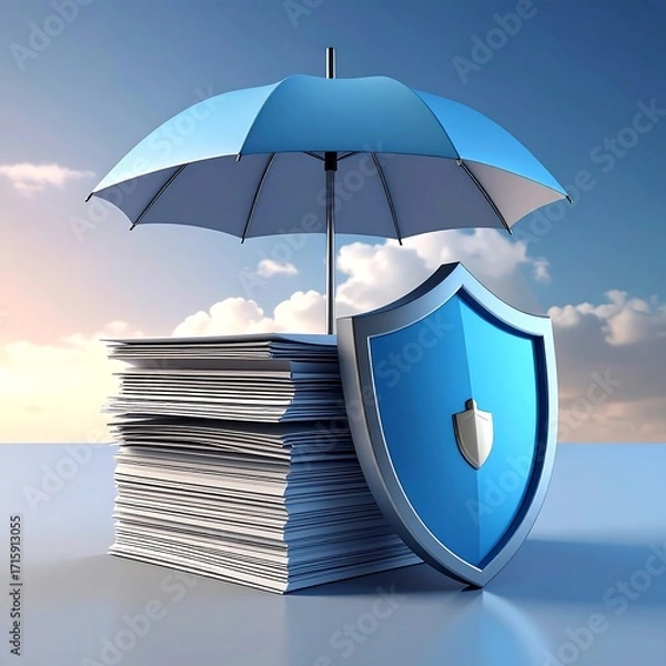 Fototapeta Umbrella, shield, and papers