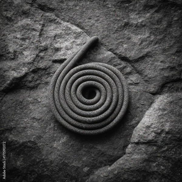 Fototapeta Black and White Spiral Rope on Rough Stone Background Texture