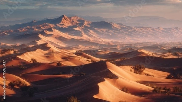 Fototapeta Sunset Over Dunes in the Desert Generative AI