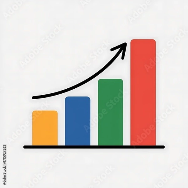 Obraz Illustration of bar graph showing upward trend, symbolizing growth, progress, success isolated on white background