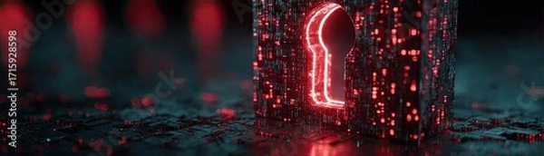 Fototapeta Cyber security and data protection strategy concept. A glowing keyhole representing security and mystery in technology.