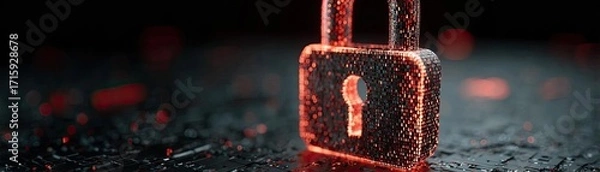 Fototapeta Cyber security and data protection strategy concept. A glowing lock symbolizing security and protection in digital space.