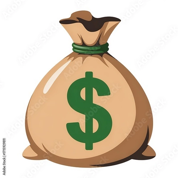 Obraz Illustration of a money bag with a dollar sign, symbolizing wealth, finance, and economic prosperity, isolated on white background