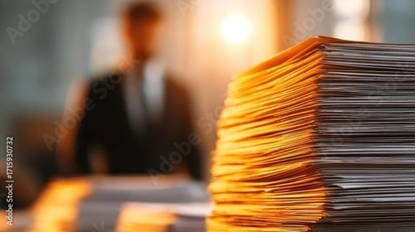 Fototapeta Ai-driven document processing helps businessmen concept. A close-up of organized paperwork with a professional background.