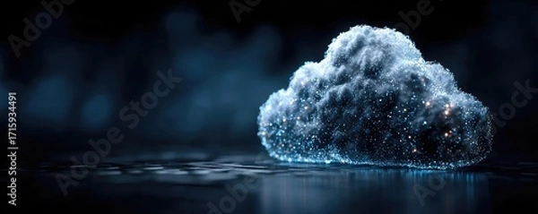 Fototapeta Cyber security and data protection strategy concept. A digital illustration of a glowing cloud in a dark background.