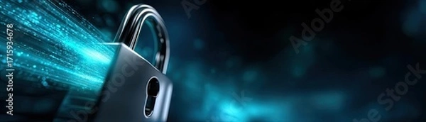 Fototapeta Cyber security and data protection strategy concept. Digital lock symbolizing advanced security and data protection.