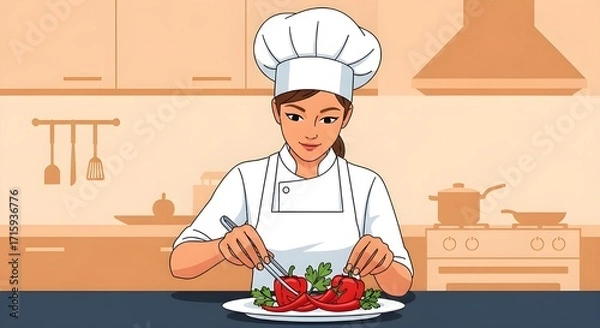 Fototapeta chef in uniform with a ladle