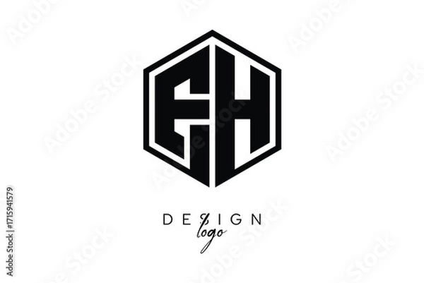Fototapeta EH Polygon Monogram Logo – Modern Hexagon Shield Emblem for Creative Branding & Identity Design
