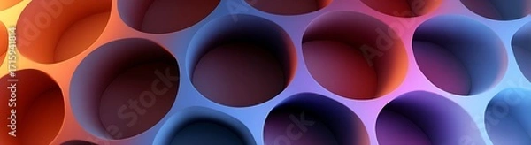 Fototapeta Abstract colorful banner with 3D glowing round cell pattern