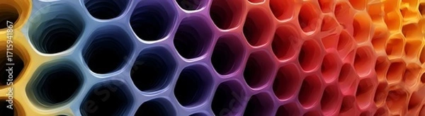 Fototapeta Abstract honeycomb banner with colorful glowing 3D cells background