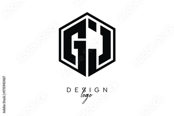 Fototapeta GJ Polygon Monogram Logo – Modern Hexagon Shield Emblem for Creative Branding & Identity Design