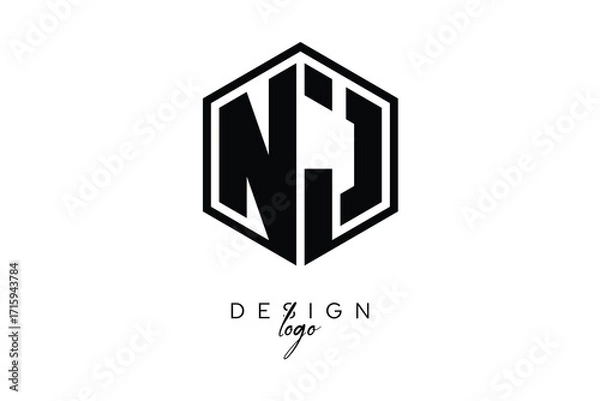 Fototapeta NJ Polygon Monogram Logo – Modern Hexagon Shield Emblem for Creative Branding & Identity Design