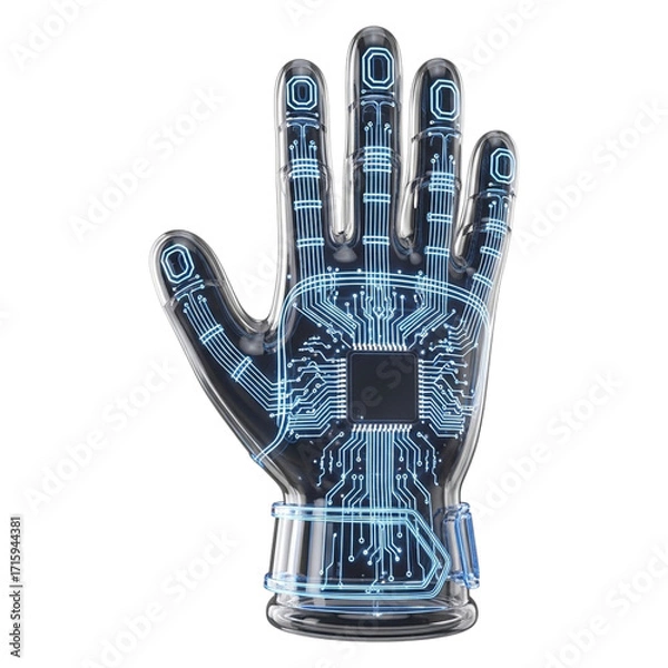 Obraz Transparent Robotic Hand with Circuitry: Futuristic Technology Concept, 3D Render