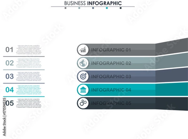 Fototapeta Business data, chart. Abstract elements of graph, diagram with 5 steps, strategy, options, parts or processes. Vector business template for presentation. Creative concept for infographic
