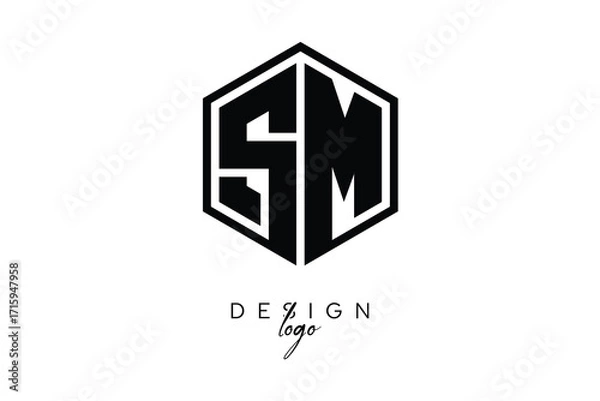 Fototapeta SM Polygon Monogram Logo – Modern Hexagon Shield Emblem for Creative Branding & Identity Design