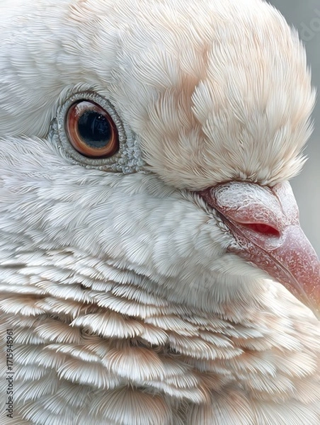Obraz Hyper realistic close up of dove face with soft white feathers and expressive eyes in lifelike clarity