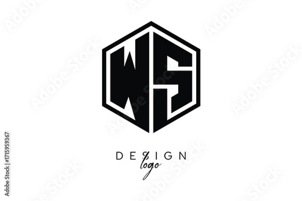 Fototapeta WS Polygon Monogram Logo – Modern Hexagon Shield Emblem for Creative Branding & Identity Design