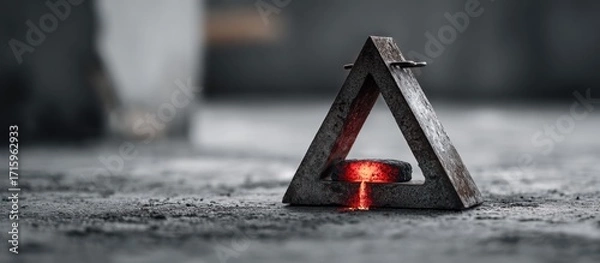 Fototapeta Triangle frame holds glowing molten material, dripping down