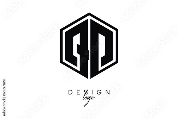 Fototapeta QD Polygon Monogram Logo – Modern Hexagon Shield Emblem for Creative Branding & Identity Design