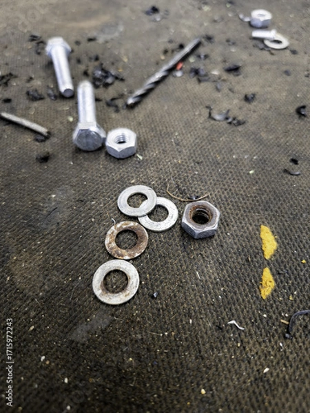 Obraz Nuts and bolts in a workshop