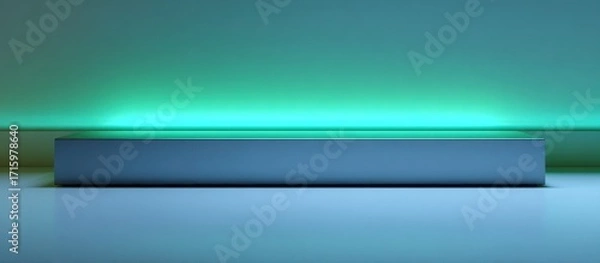 Fototapeta Simple box on glossy surface with green gradient light reflecting above