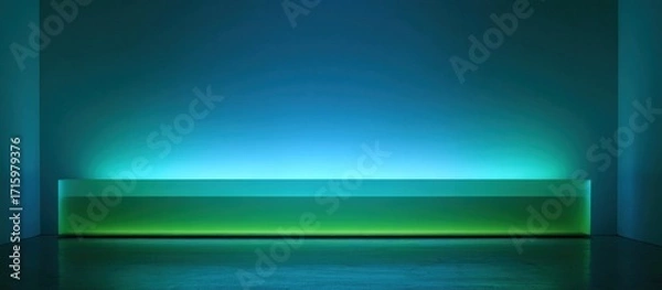 Fototapeta Illuminated platform against a gradient blue wall in a corner