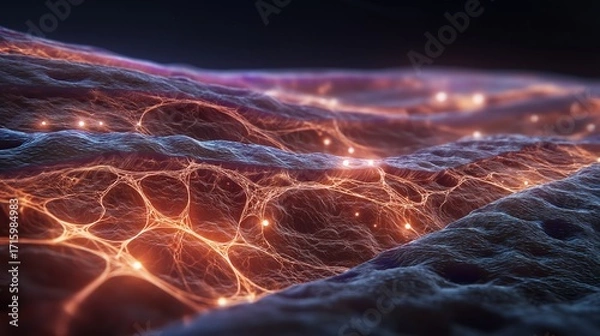 Fototapeta Scientific visualization of synthetic skin cells at a microscopic level. The structure should appear similar to human skin layers.
