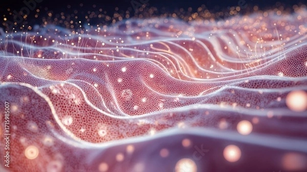 Fototapeta Scientific visualization of synthetic skin cells at a microscopic level. The structure should appear similar to human skin layers.