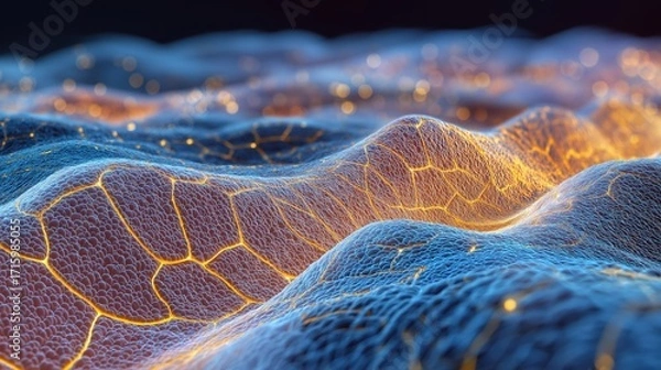 Fototapeta Scientific visualization of synthetic skin cells at a microscopic level. The structure should appear similar to human skin layers.