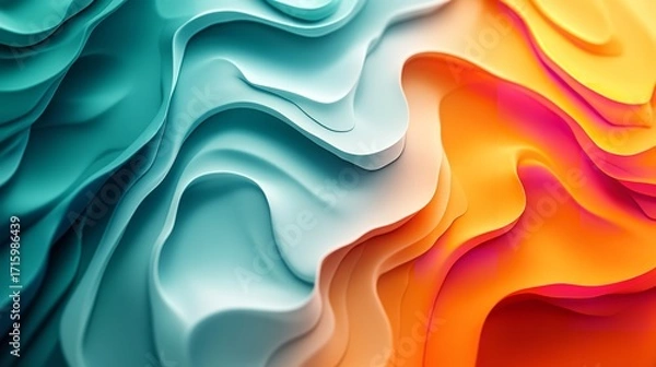 Obraz 3D Rendering of Swirling Multi-Colored Liquid Paints