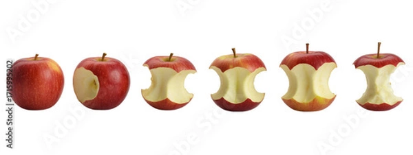 Fototapeta Capturing the natural progression of consumption from whole fresh apple to eaten core illustrating nourishment health and the lifecycle of food