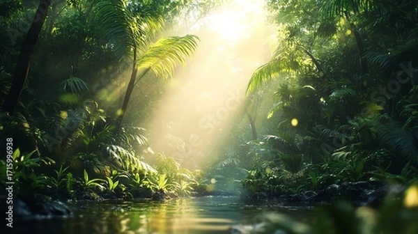 Obraz Sunlight Illuminating Lush Rainforest