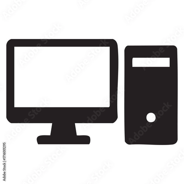 Fototapeta Desktop Computer with Monitor and Tower for Work or Home Use Simple Graphic for Website Icon or Print Project