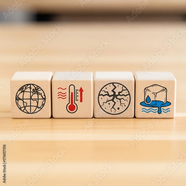 Obraz Global warming and climate change with thermometer and ice cube