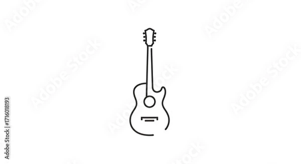 Obraz Simple line art illustration of an acoustic guitar against a white background