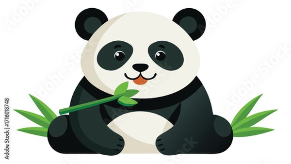 Fototapeta Playful Panda Illustration Eating Bamboo
