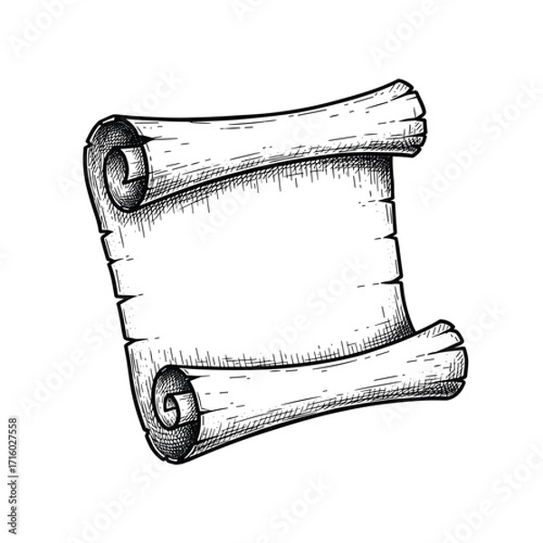 Fototapeta An ancient rolled parchment scroll with textured paper and curled ends ready for writing historical narratives or mystical prophecies.