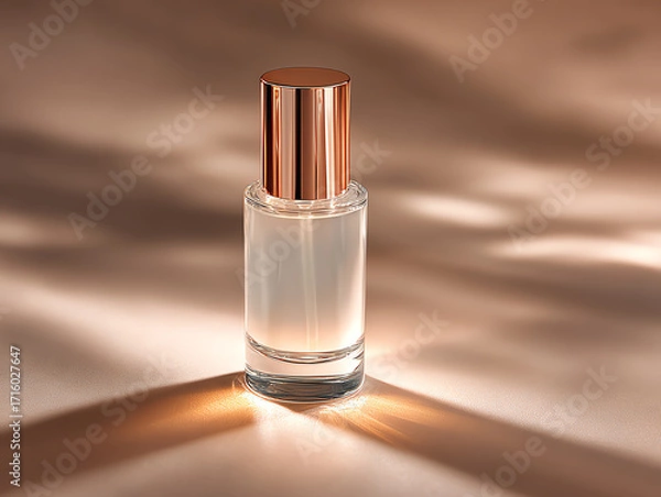 Obraz Elegant glass bottle with golden cap, ideal for cosmetic displays.