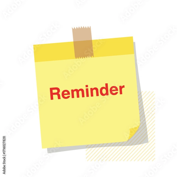 Fototapeta A bright yellow sticky note with the word reminder written in red letters is attached to a wall with tape.